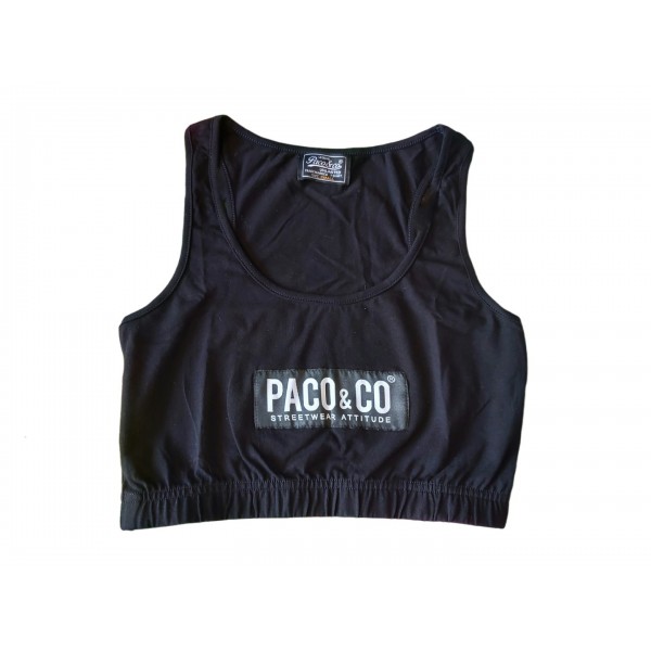 Paco & Co Αμάνικο Crop Top Μαύρο 13453-01