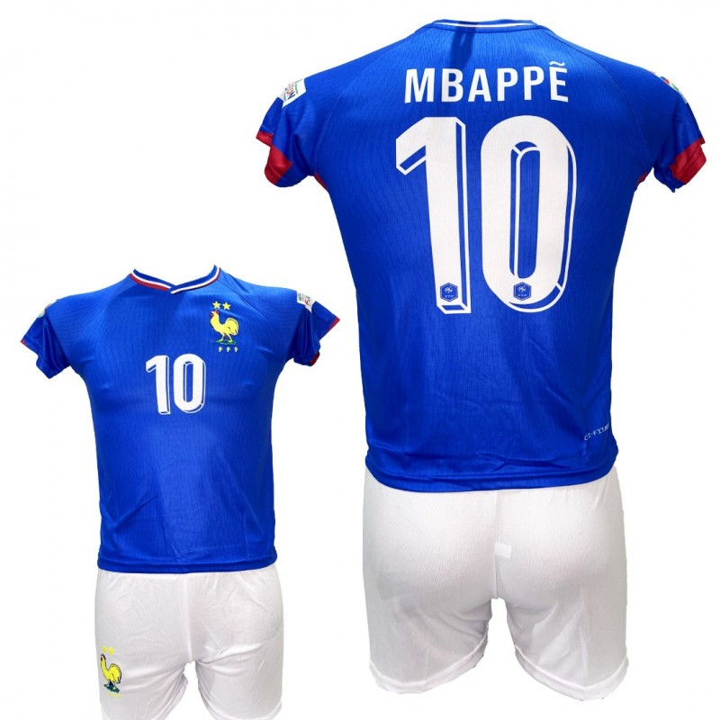 Παιδικό Σετ Ποδοσφαίρου Εθνική Γαλλίας Mbappe Μπλε/Ασπρο 92023-24