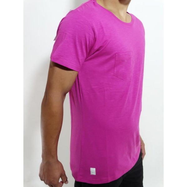 SLUB TEES WITH POCKET FOUCHIA